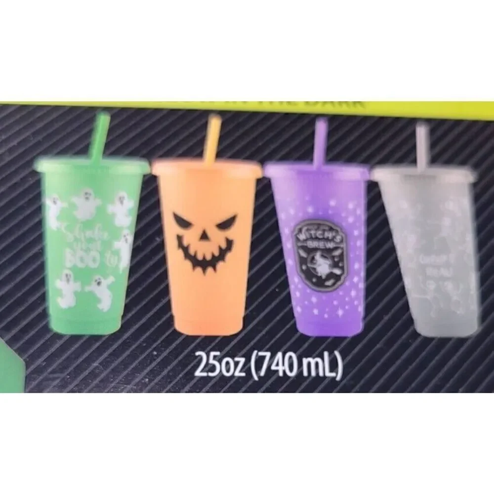 Way To Celebrate Halloween Glow In The Dark Tumblers Cups 4 Pack, Assorted 25oz